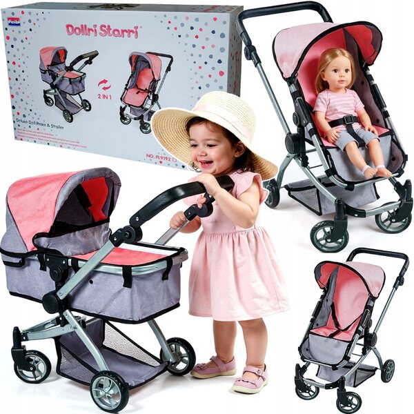 Ramiz Pink 2 in 1 tiefer Puppenwagen – Gondel und faltbarer Kinderwagen