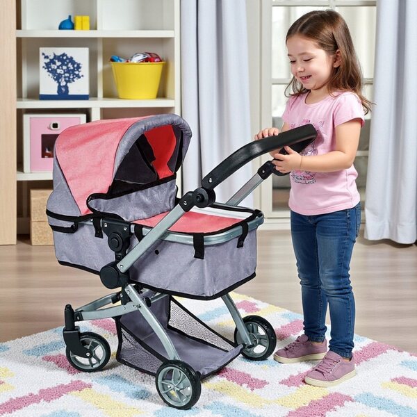 Ramiz Pink 2 in 1 tiefer Puppenwagen – Gondel und faltbarer Kinderwagen