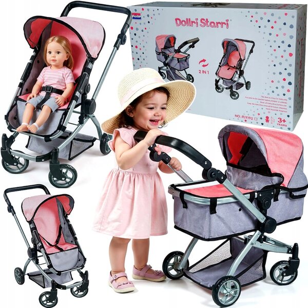 Ramiz Pink 2 in 1 tiefer Puppenwagen – Gondel und faltbarer Kinderwagen