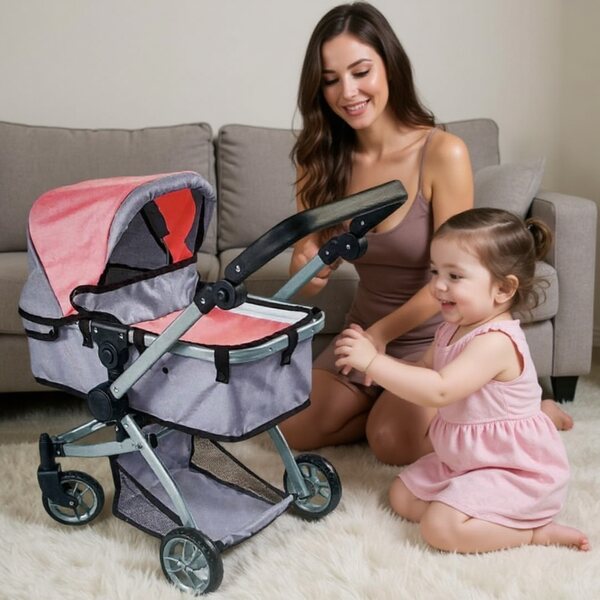 Ramiz Pink 2 in 1 tiefer Puppenwagen – Gondel und faltbarer Kinderwagen