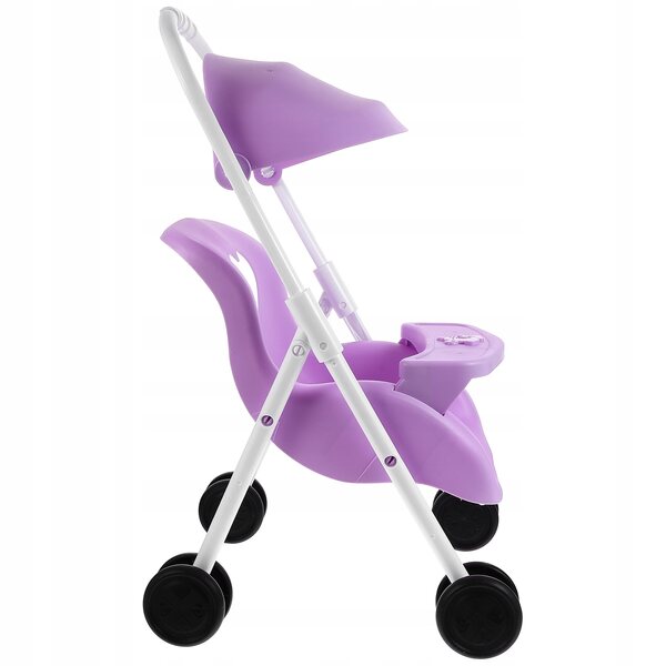 Elegante passeggino giocattolo viola in plastica per casa delle bambole 42x26x25 cm