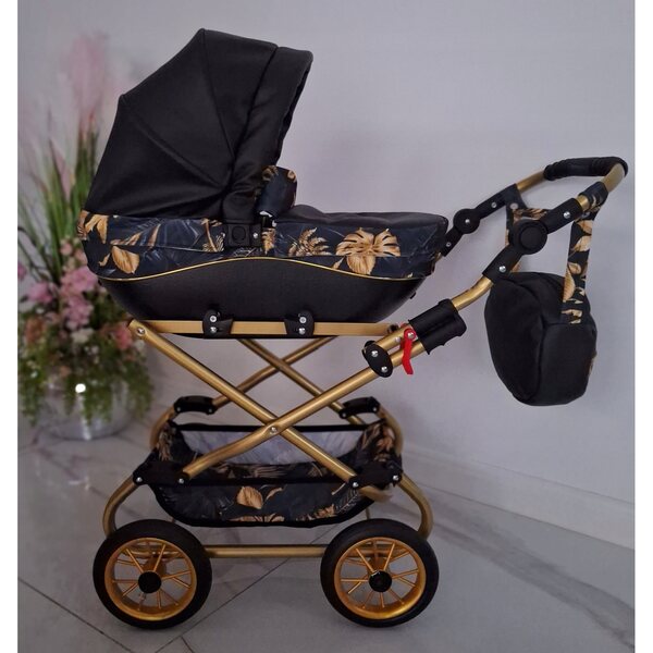 Passeggino per bambole glamour profondo stile retrò con dettagli dorati