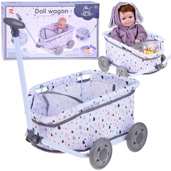 JokoMisiada ZA5919 tiefer Puppenwagen mit Pastell-Design und Anhängerfunktion