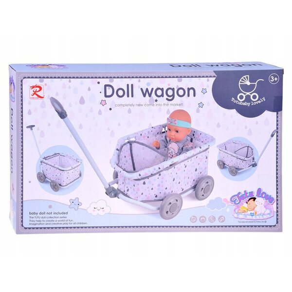 JokoMisiada ZA5919 tiefer Puppenwagen mit Pastell-Design und Anhängerfunktion