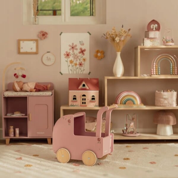 Little Dutch Kinderwagen aus FSC-Holz mit Bettwäsche für Puppen – Spielen und Lernen