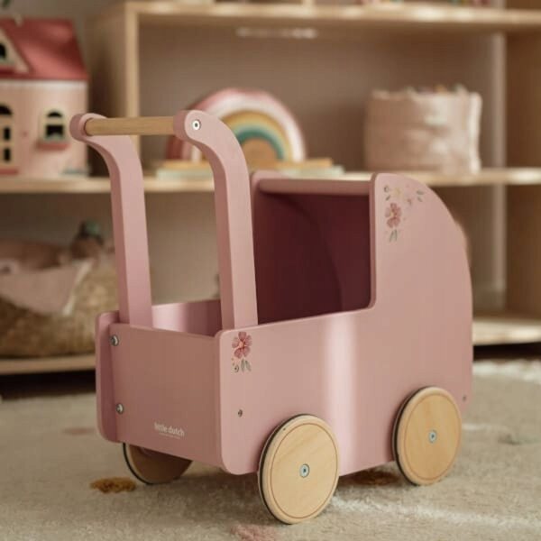 Little Dutch Kinderwagen aus FSC-Holz mit Bettwäsche für Puppen – Spielen und Lernen