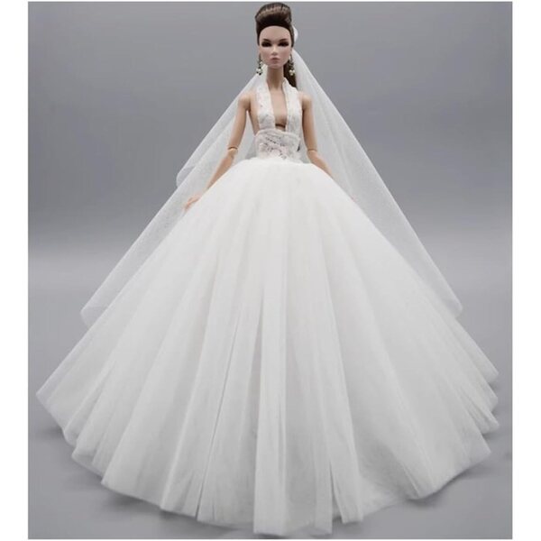 Hochzeitskleid für amerikanische Puppe 30 cm – Elegantes Kleid mit Prinzessinnenschleier