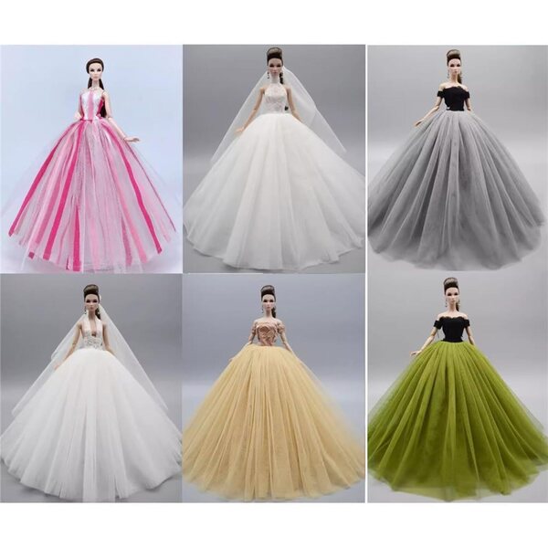 Hochzeitskleid für amerikanische Puppe 30 cm – Elegantes Kleid mit Prinzessinnenschleier