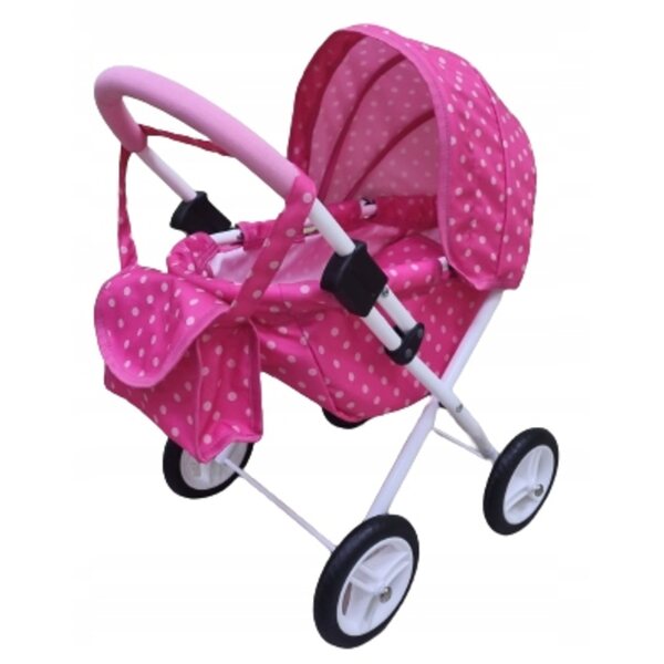 Adbor MIKI Mi-01 Puppenwagen rosa mit weißen Punkten, klein und funktional