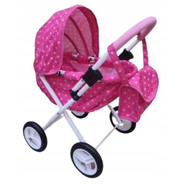 Adbor MIKI Mi-01 Puppenwagen rosa mit weißen Punkten, klein und funktional