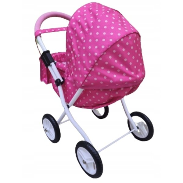 Adbor MIKI Mi-01 Puppenwagen rosa mit weißen Punkten, klein und funktional