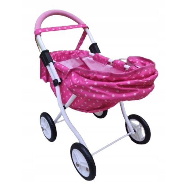 Adbor MIKI Mi-01 Puppenwagen rosa mit weißen Punkten, klein und funktional