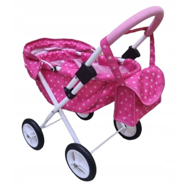 Adbor MIKI Mi-01 Puppenwagen rosa mit weißen Punkten, klein und funktional