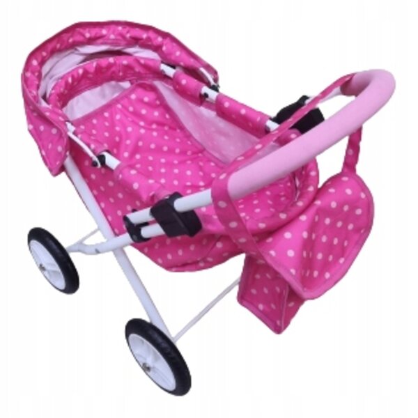 Adbor MIKI Mi-01 Puppenwagen rosa mit weißen Punkten, klein und funktional