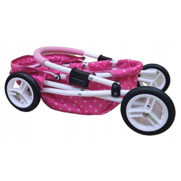 Adbor MIKI Mi-01 Puppenwagen rosa mit weißen Punkten, klein und funktional