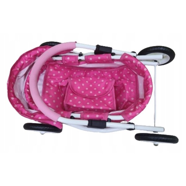 Adbor MIKI Mi-01 Puppenwagen rosa mit weißen Punkten, klein und funktional
