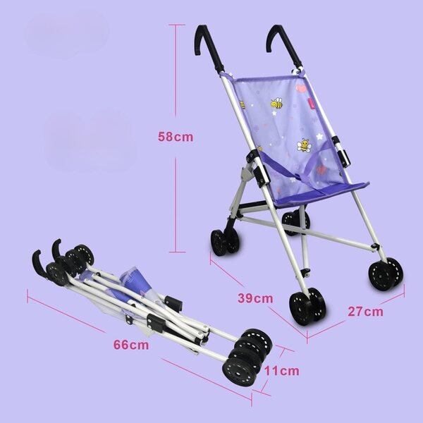 58 cm tiefer Puppenwagen mit stabilem und klappbarem Sicherheitsgurt
