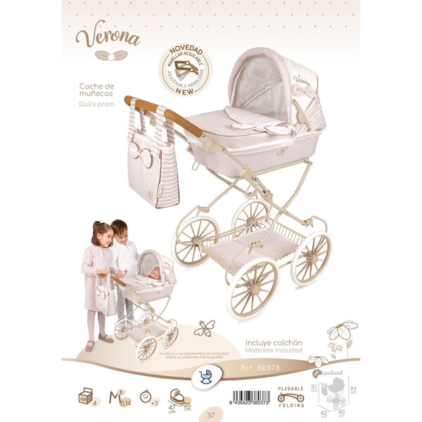 DeCuevas Verona faltbarer Puppenwagen mit Tasche und Verdeck