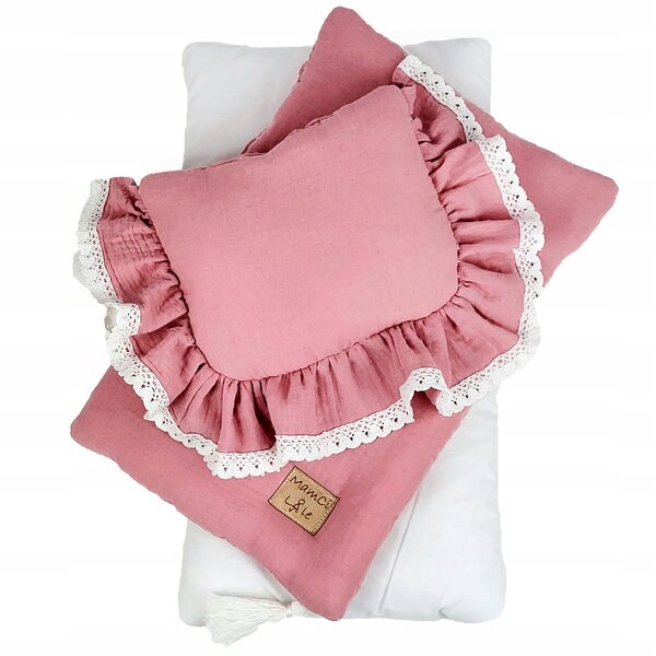 Mamcilale rosa gepunktetes 3-teiliges Puppenbettwäsche-Set