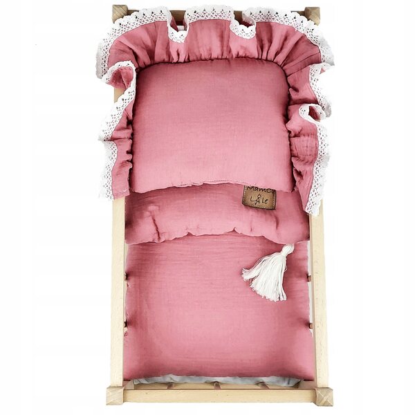Mamcilale rosa gepunktetes 3-teiliges Puppenbettwäsche-Set