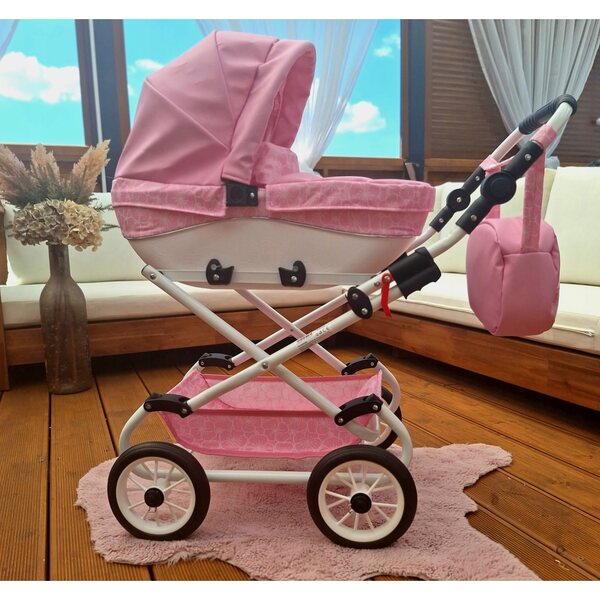 Passeggino per bambole Nicol Premium rosa cipria, design realistico e dettagli eleganti