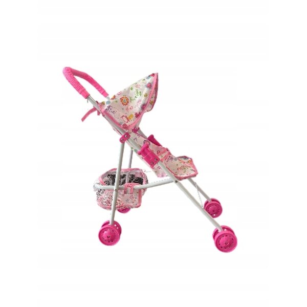 Passeggino Giocattolo Rosa per Bambole con Cappottina e Cestino, Altezza 54cm