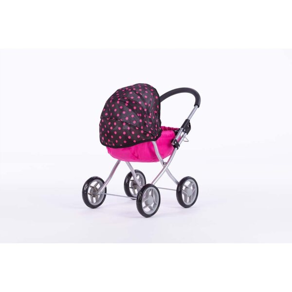 Susie Gondo Profondo Puppenwagen mit schwarzen/rosa Punkten und leisen Rädern