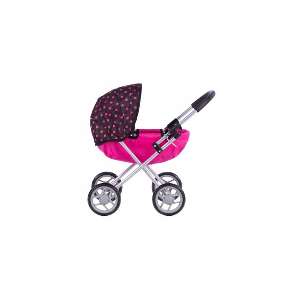 Susie Gondo Profondo Puppenwagen mit schwarzen/rosa Punkten und leisen Rädern
