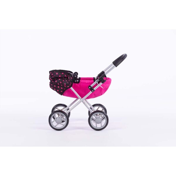 Susie Gondo Profondo Puppenwagen mit schwarzen/rosa Punkten und leisen Rädern