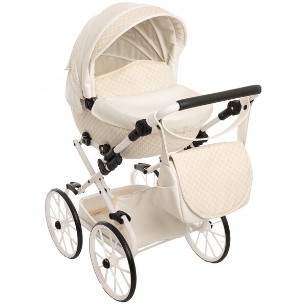 Jackmar Darsi Beige Deep Puppenwagen im Retro-Stil mit weißem Rahmen