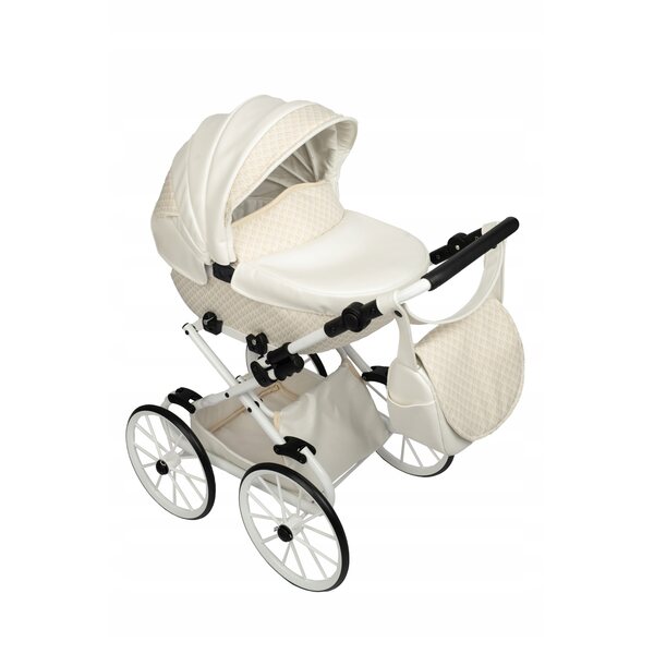 Jackmar Darsi Beige Deep Puppenwagen im Retro-Stil mit weißem Rahmen