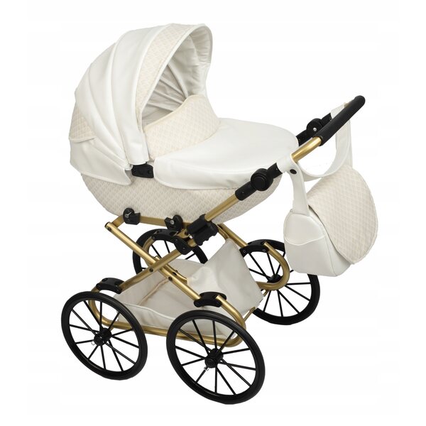Jackmar Darsi Beige Deep Puppenwagen im Retro-Stil mit weißem Rahmen