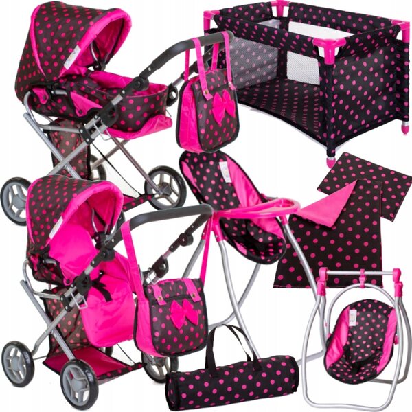 3-in-1-Set für Puppen mit Kinderwagen, Kinderbett, Tasche und Doris-Zubehör