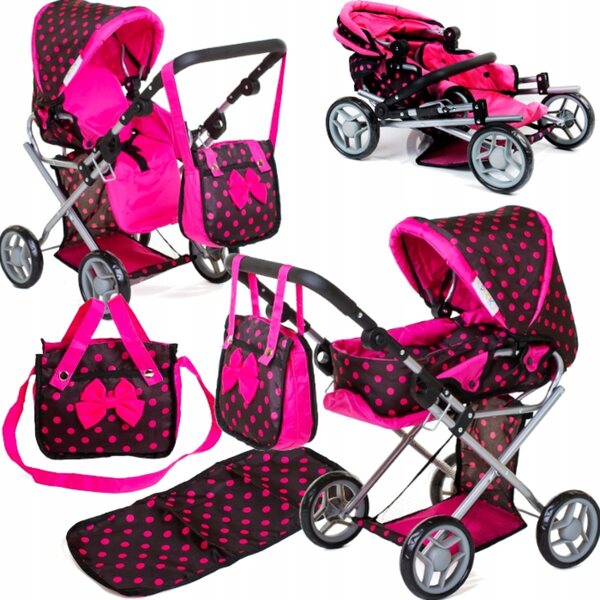 3-in-1-Set für Puppen mit Kinderwagen, Kinderbett, Tasche und Doris-Zubehör