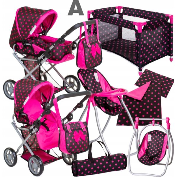 3-in-1-Set für Puppen mit Kinderwagen, Kinderbett, Tasche und Doris-Zubehör
