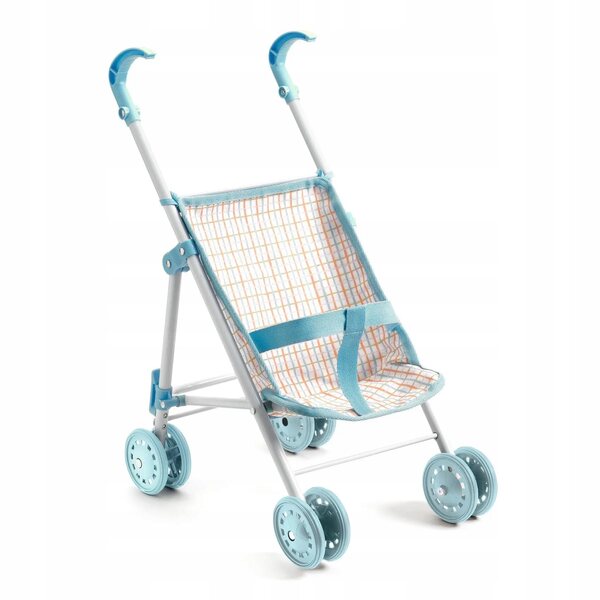 Pomea Djeco blauer Puppenwagen, leicht und faltbar, 30-34 cm