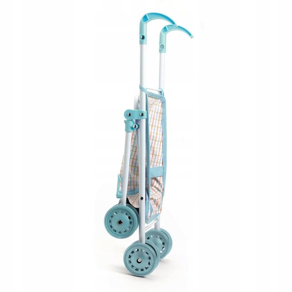Pomea Djeco blauer Puppenwagen, leicht und faltbar, 30-34 cm