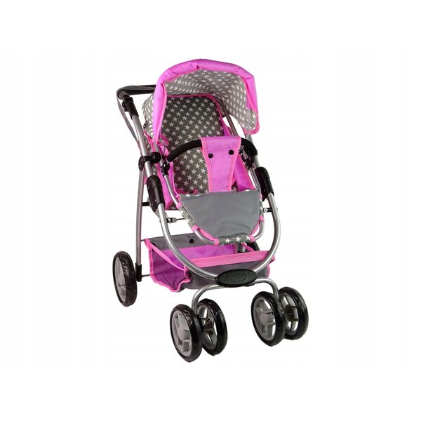 Lean Toys 2 in 1 Puppenwagen rosa mit Sternen mit Tasche und Babywanne
