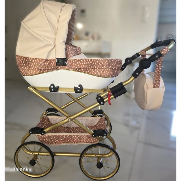 Großer Puppenwagen Nicol Retro W-24 Jelonki Cremefarbenes Öko-Leder