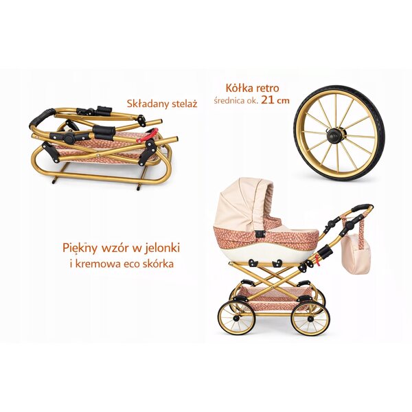 Großer Puppenwagen Nicol Retro W-24 Jelonki Cremefarbenes Öko-Leder