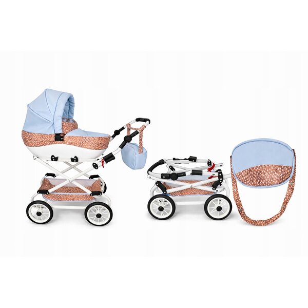 Diepe poppenwagen Nicol Premium W-09 Jelonki Blauw eco-leer