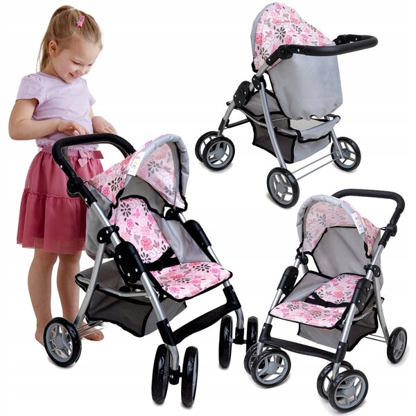 Großer, faltbarer Puppenwagen Doris mit verstellbarem Griff