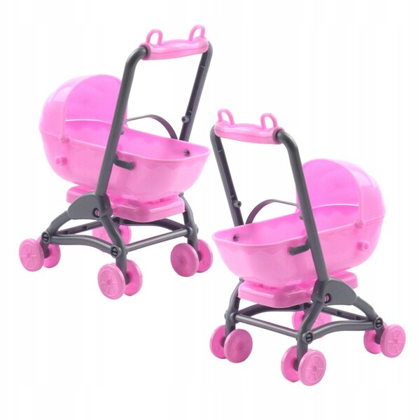 Set van 2 roze plastic kinderwagens voor poppen, creatief en decoratief spel
