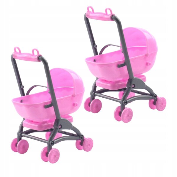 Set van 2 roze plastic kinderwagens voor poppen, creatief en decoratief spel