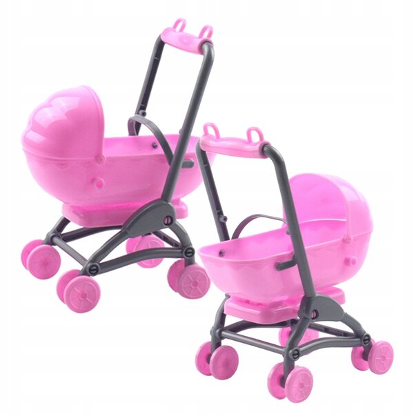 Set van 2 roze plastic kinderwagens voor poppen, creatief en decoratief spel