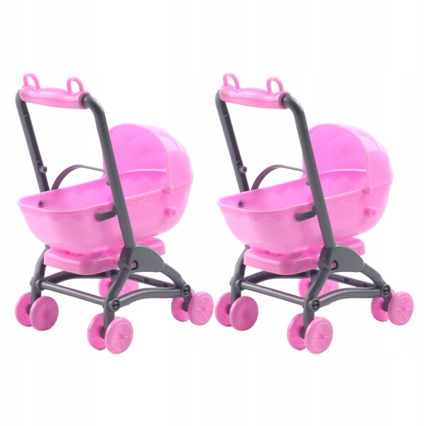 Set van 2 roze plastic kinderwagens voor poppen, creatief en decoratief spel