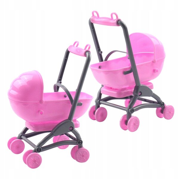 Set van 2 roze plastic kinderwagens voor poppen, creatief en decoratief spel