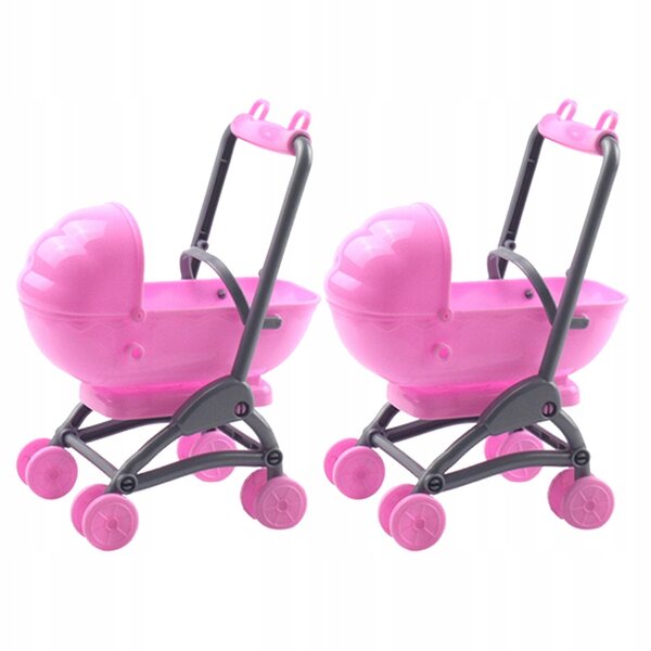 Set van 2 roze plastic kinderwagens voor poppen, creatief en decoratief spel