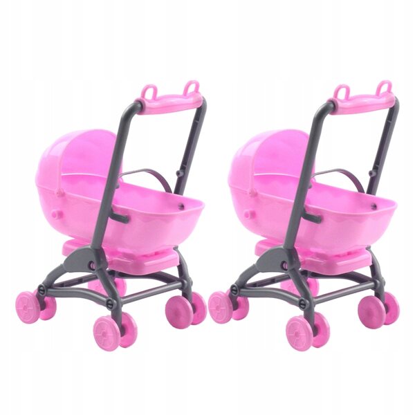 Set van 2 roze plastic kinderwagens voor poppen, creatief en decoratief spel