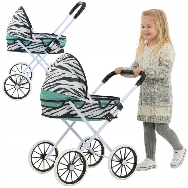 Retro-Puppenwagen mit großen Rädern, faltbar und leicht